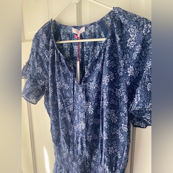 Parker Tessa Blue and White Floral Print Dress - Picture 3 of 8